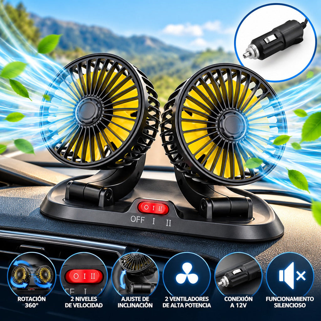 Ventilador Doble Carro USB Cabezal Giratorio 3 Velocidades Aroma
