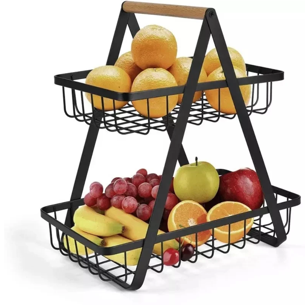 Canasta Frutero Metálico 2 Niveles Verduras Pan Mesón Cocina Moderno
