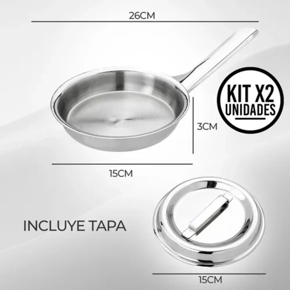 Set 2 Sartenes Acero Quirúrgico 18/10 Tapa 14cm Renahouse Inducción