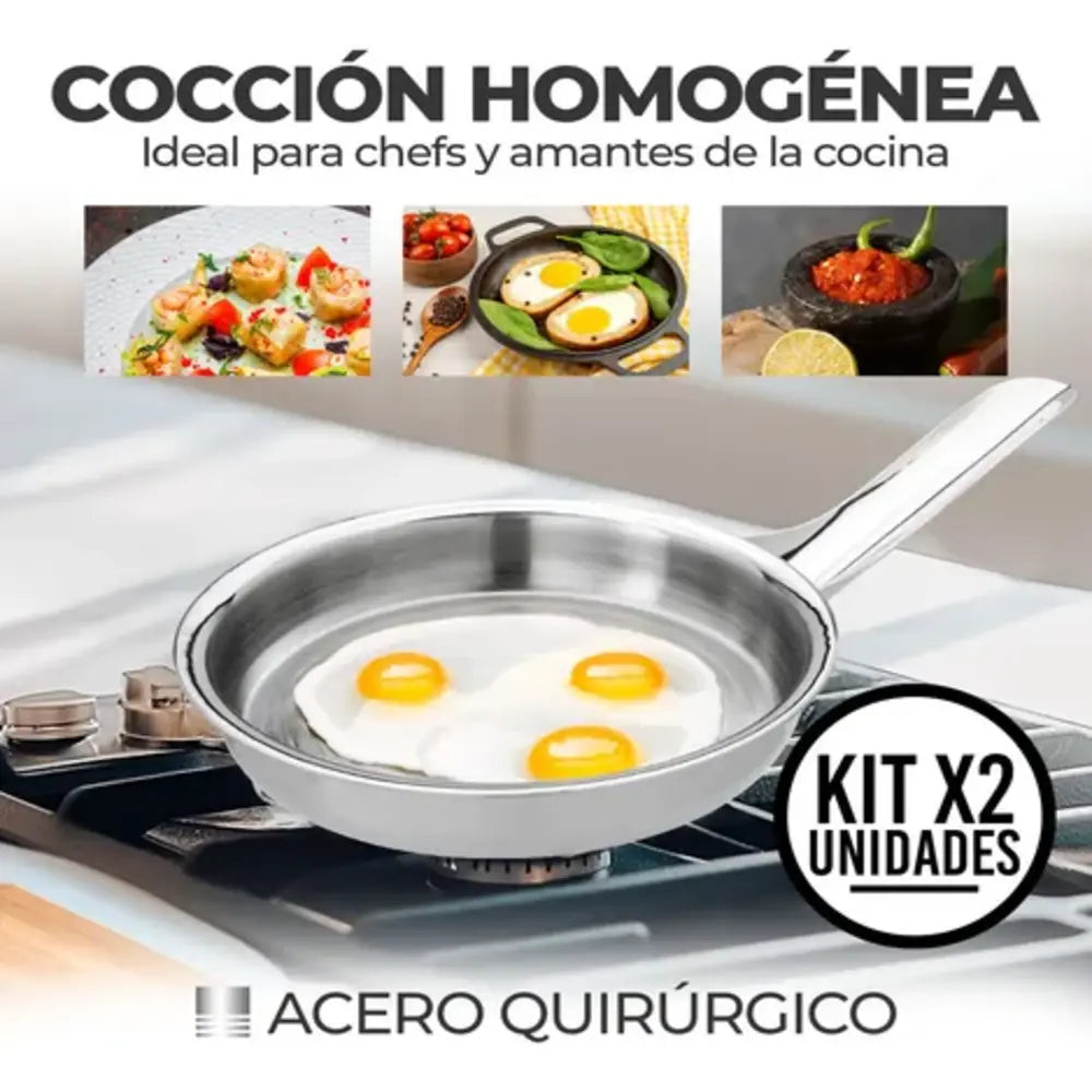 Set 2 Sartenes Acero Quirúrgico 18/10 Tapa 14cm Renahouse Inducción