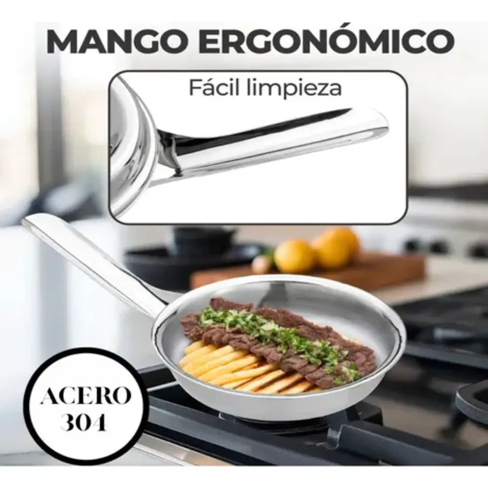 Sartén Huevos 15cm Acero Quirúrgico 18/10 Tapa Renahouse Inducción
