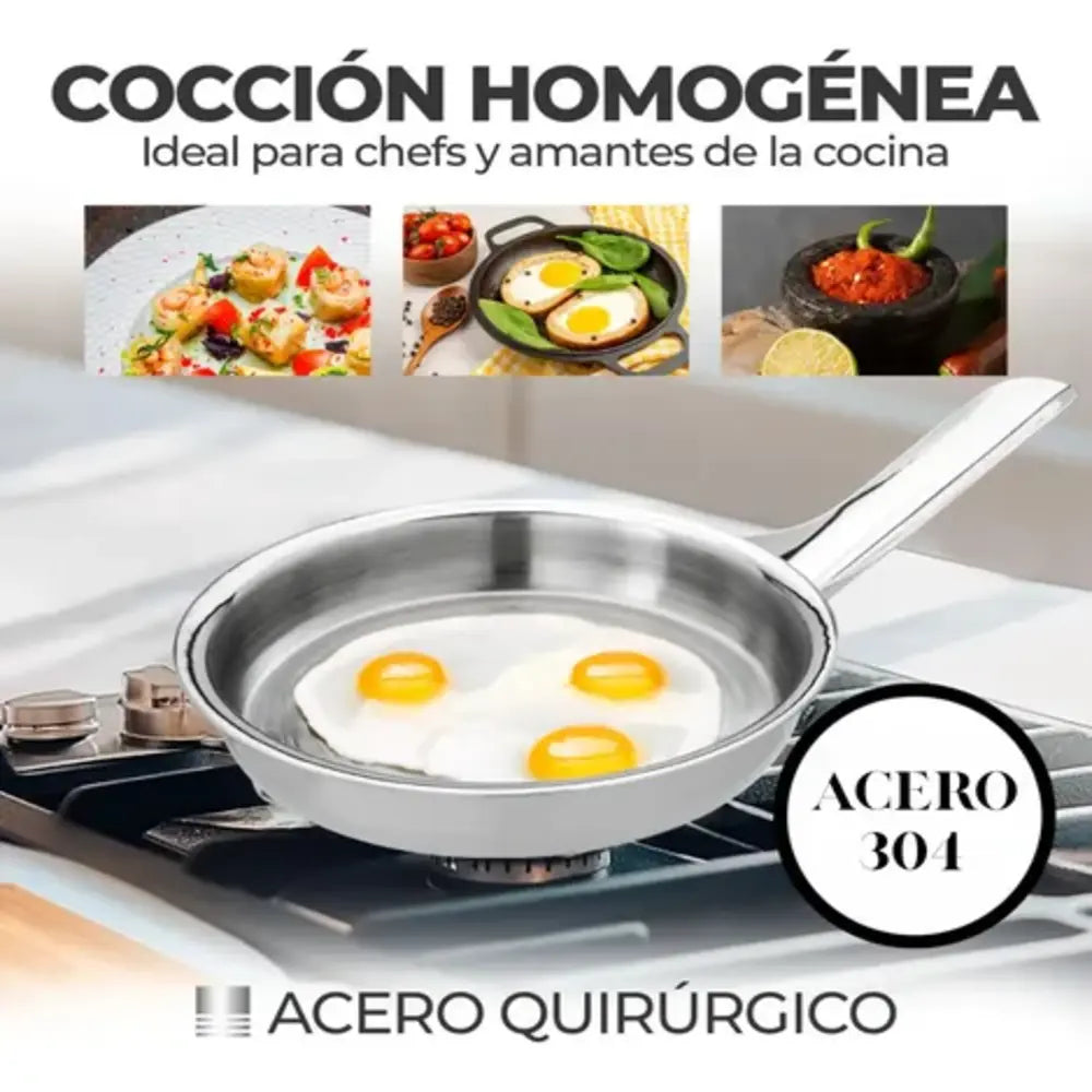 Sartén Huevos 15cm Acero Quirúrgico 18/10 Tapa Renahouse Inducción