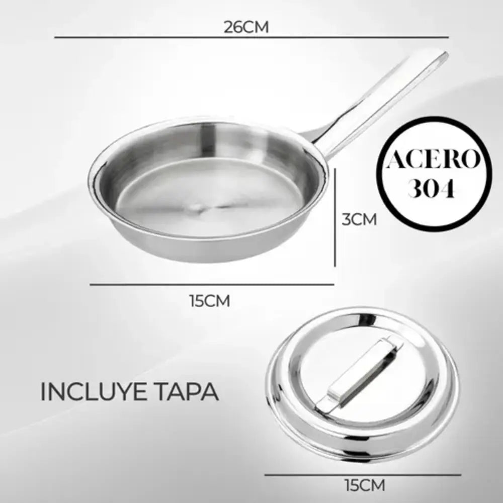 Sartén Huevos 15cm Acero Quirúrgico 18/10 Tapa Renahouse Inducción