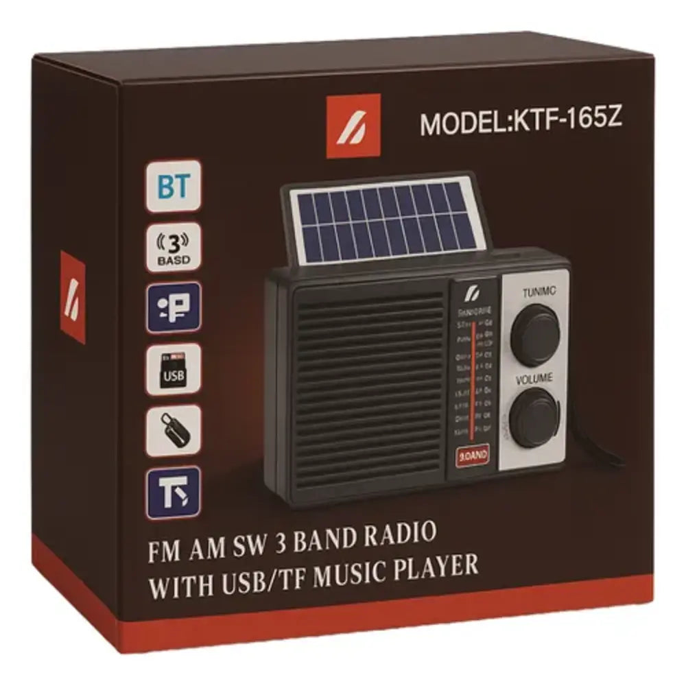 Radio Portátil Solar Recargable AM FM SW 3 Bandas USB SD Emergencias