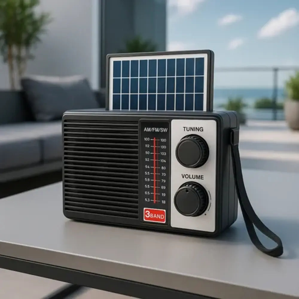Radio Portátil Solar Recargable AM FM SW 3 Bandas USB SD Emergencias