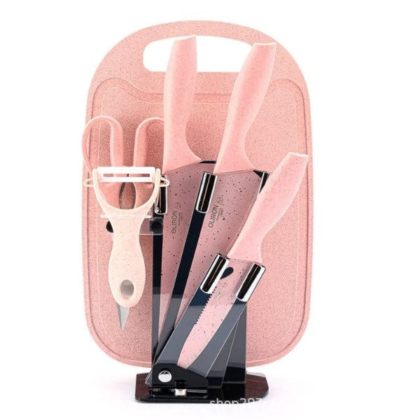 Set Cuchillos Cocina Soporte Acrílico Tabla Tijera Pelador Verde Menta