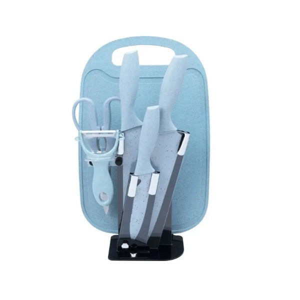 Set Cuchillos Cocina Soporte Acrílico Tabla Tijera Pelador Verde Menta