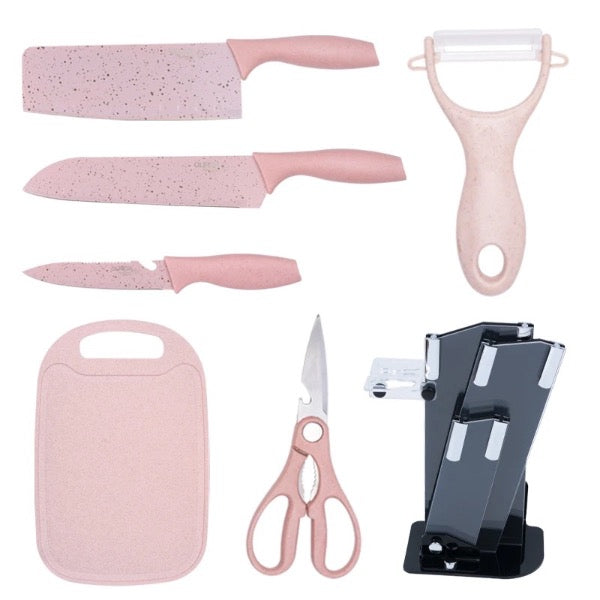 Set Cuchillos Cocina Soporte Acrílico Tabla Tijera Pelador Verde Menta