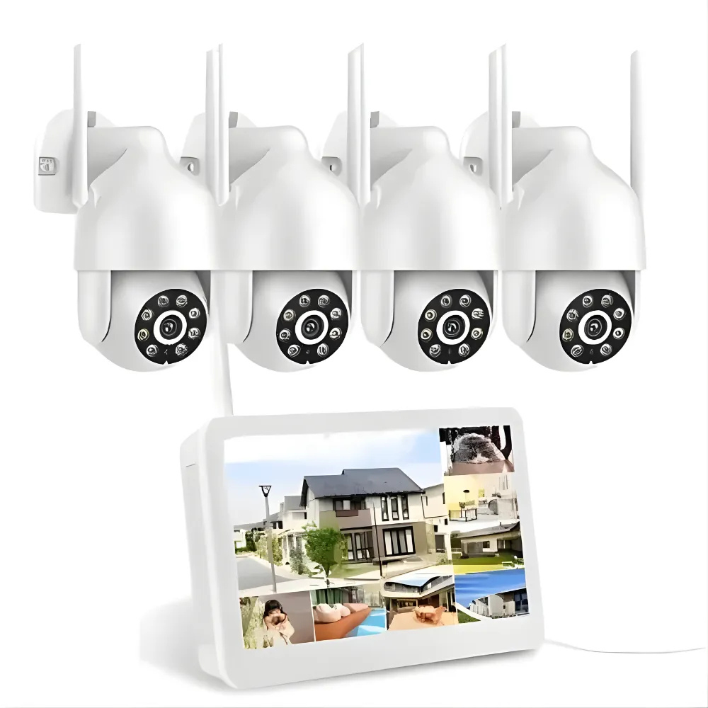 Kit 4 Cámaras Seguridad WiFi Exterior Monitor NVR Visión Nocturna HD