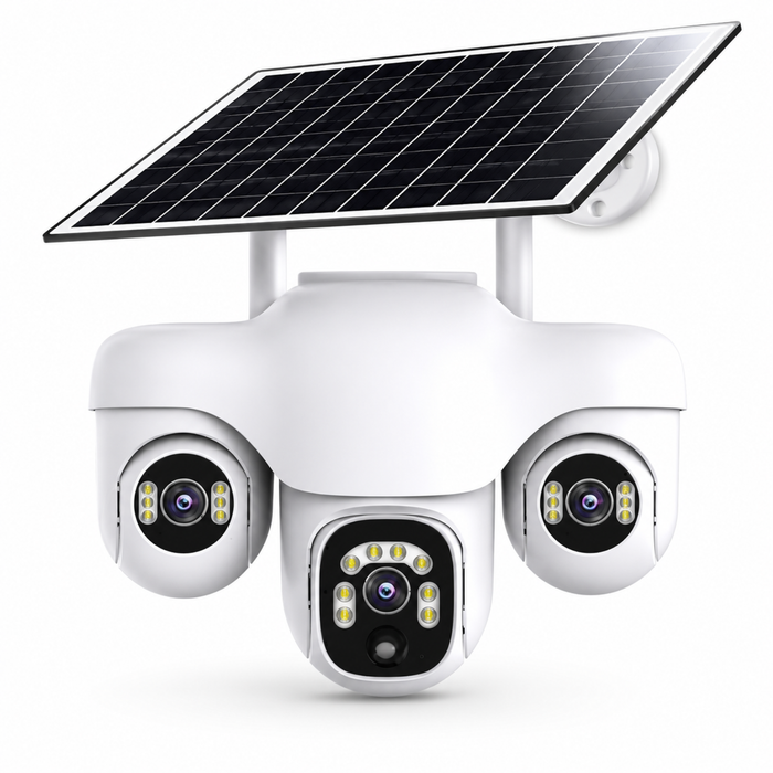 Cámara Solar WiFi 3 Lentes Robótica PTZ 4K Auto Seguimiento V380 IA