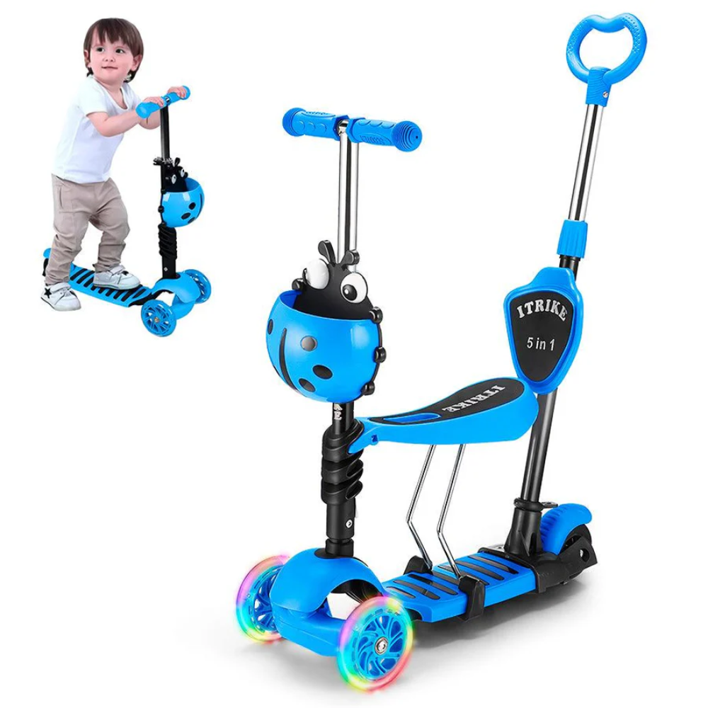 Scooter Niños 3x1 Mariquita Asiento Ajustable Luces LED Plegable