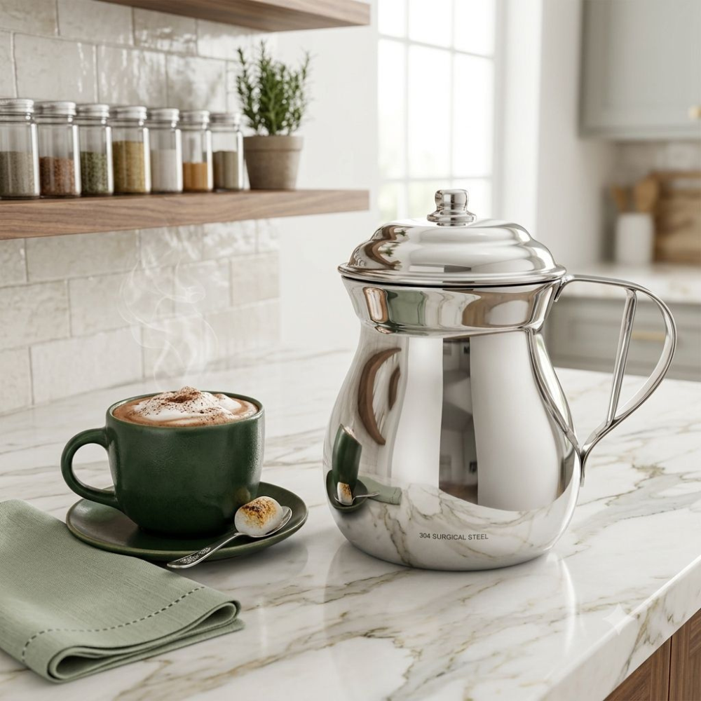 Olleta Chocolatera Acero Quirúrgico T304 Elegance 1 Litro Jarra Café
