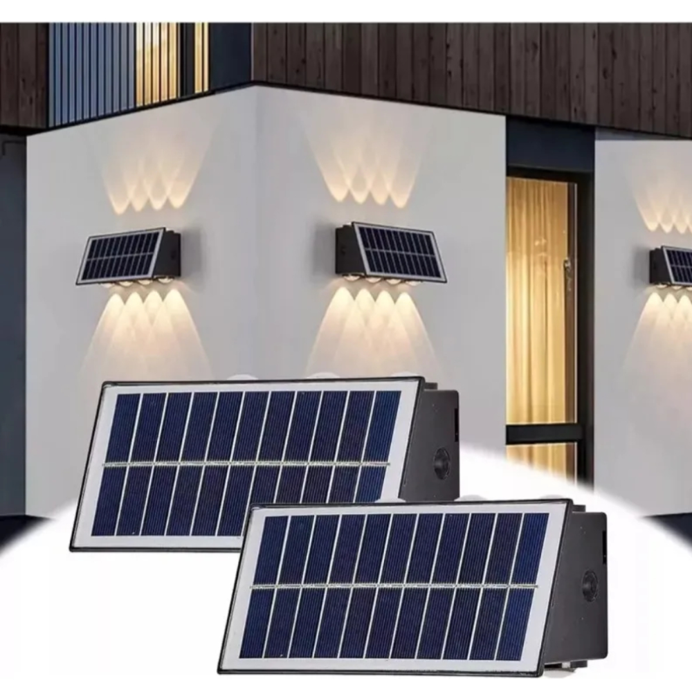 Lámpara Solar Pared Exterior Luz Cálida Aplique Fachada Doble Luz LED