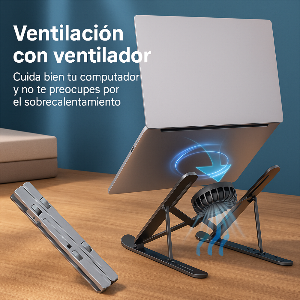 Soporte Portátil Metálico Plegable Ventilador USB Laptop Escritorio