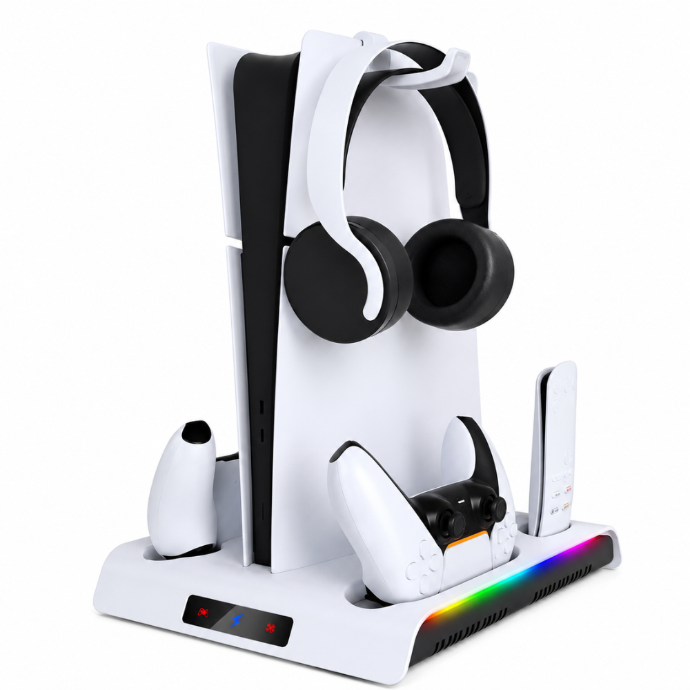 Base Refrigerante PS5 Slim Pro Cargador Controles RGB Soporte Gamer