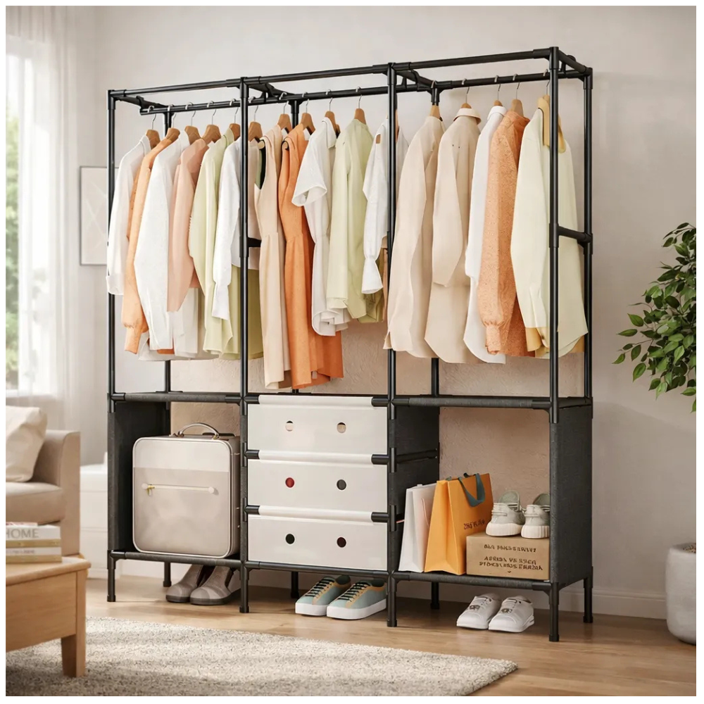 Closet Organizador Ropa 3 Módulos Zapatero Estante Cubierta Armable