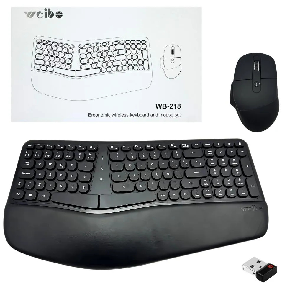 Combo Teclado Mouse Inalámbrico Ergonómico Silencioso Receptor USB