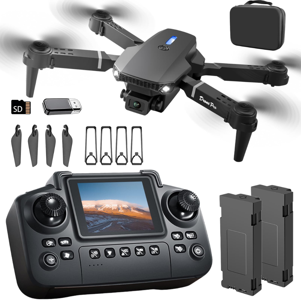 Drone E88 Pro Doble Cámara Control Pantalla Motor Brushless 2 Baterías