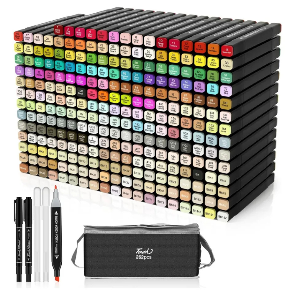 Set Marcadores Alcohol 262 Piezas Doble Punta Dibujo Profesional Arte