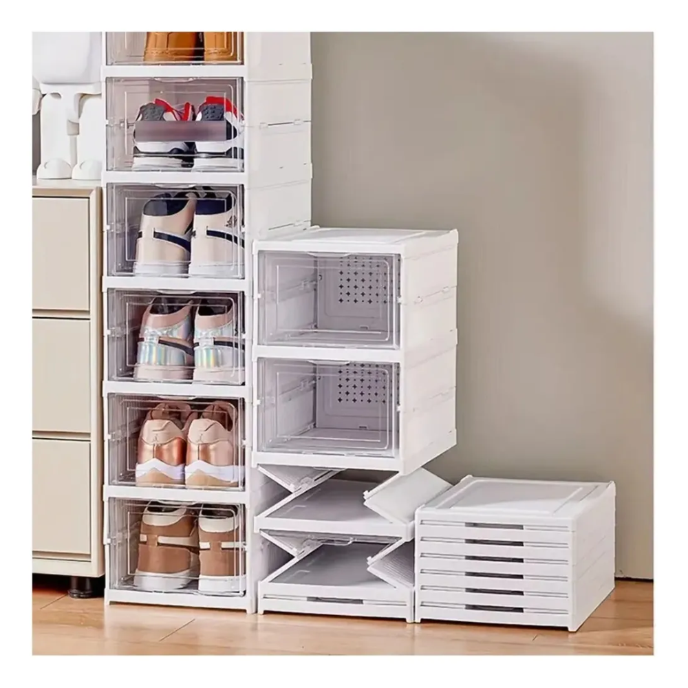Zapatero Organizador Plegable 6 Niveles Puerta Transparente Apilable