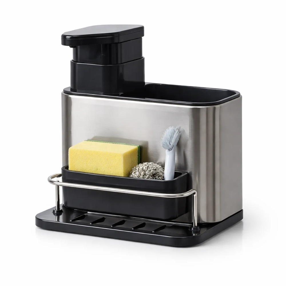 Dispensador Jabón Líquido Cocina Porta Esponja 2x1 Lavaplatos Negro