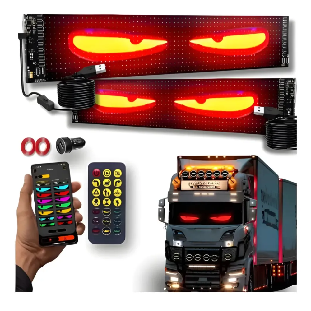 Letrero LED Programable Camión Bus Ojos Pantalla Bluetooth 176x19cm