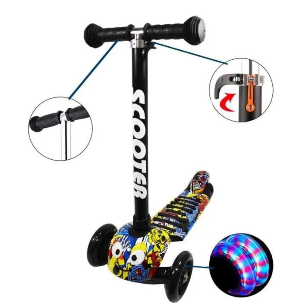 Scooter Niños Plegable Luces LED Ruedas Diseño Gusano Graffiti