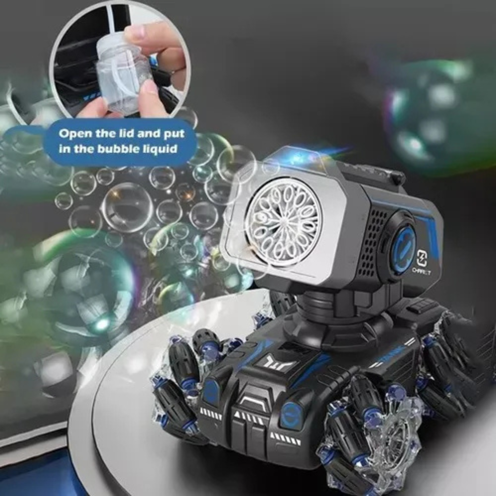 Carro Control Remoto 360 Lanza Burbujas Luces LED Omnidireccional