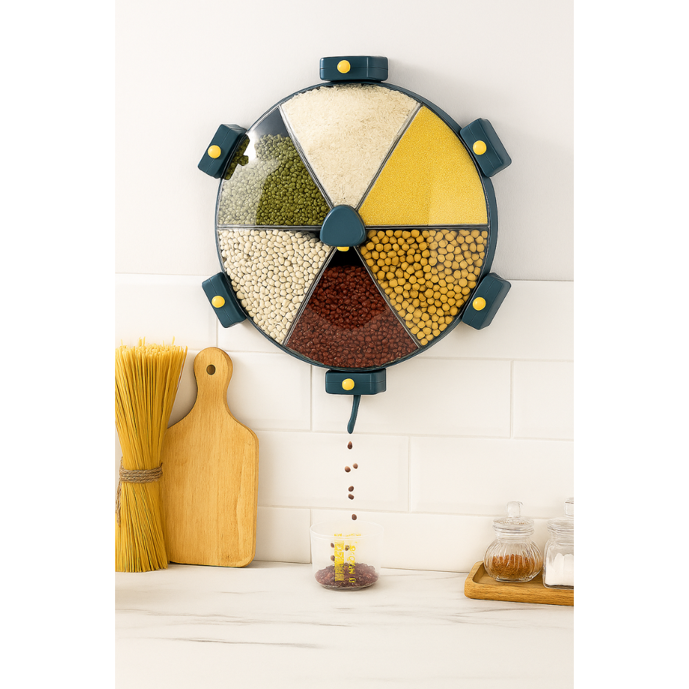 Dispensador Granos Cereales Giratorio 6 Compartimentos Pared 360 Arroz