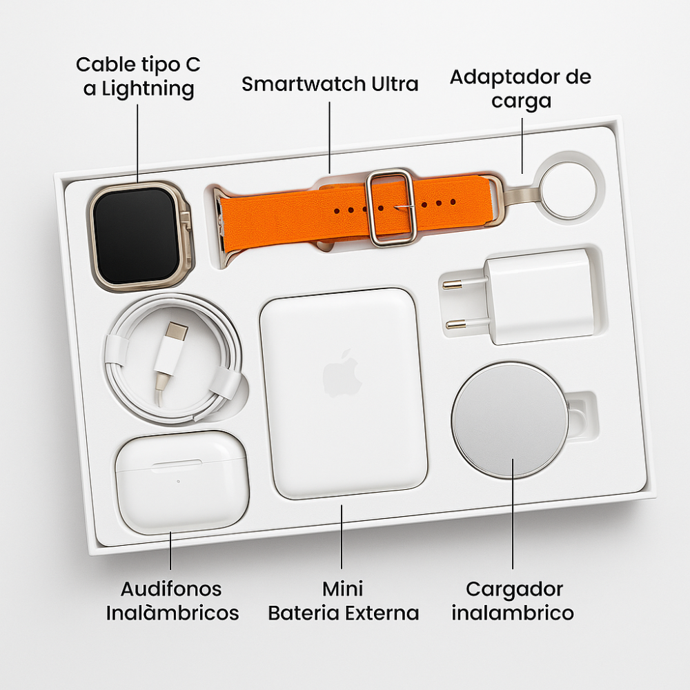 Combo Smartwatch X8 Ultra Audífonos Inalámbricos Power Bank Llamadas