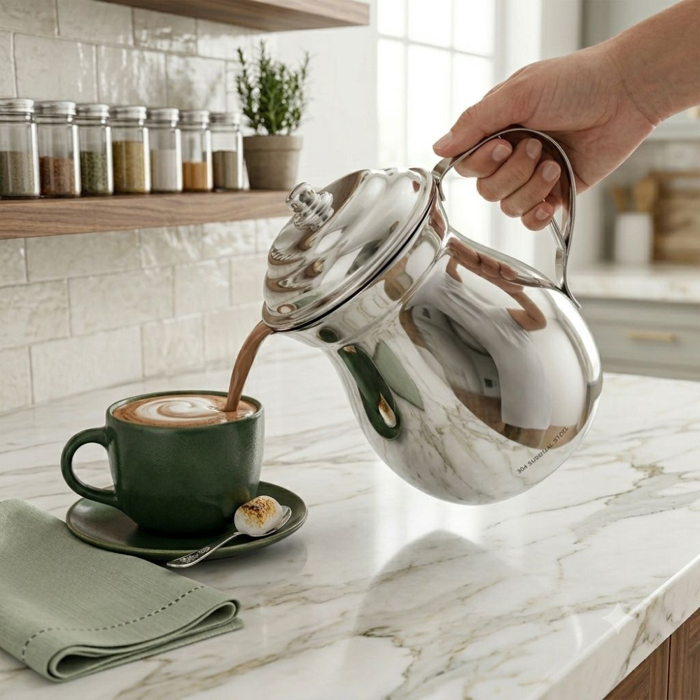 Olleta Chocolatera Acero Quirúrgico T304 Elegance 1 Litro Jarra Café