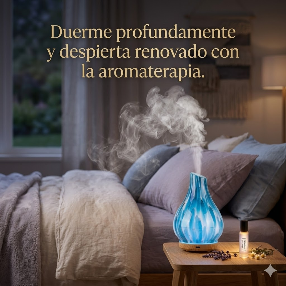 Humidificador Difusor Aromas Vidrio Jarrón Base Madera USB Tipo C