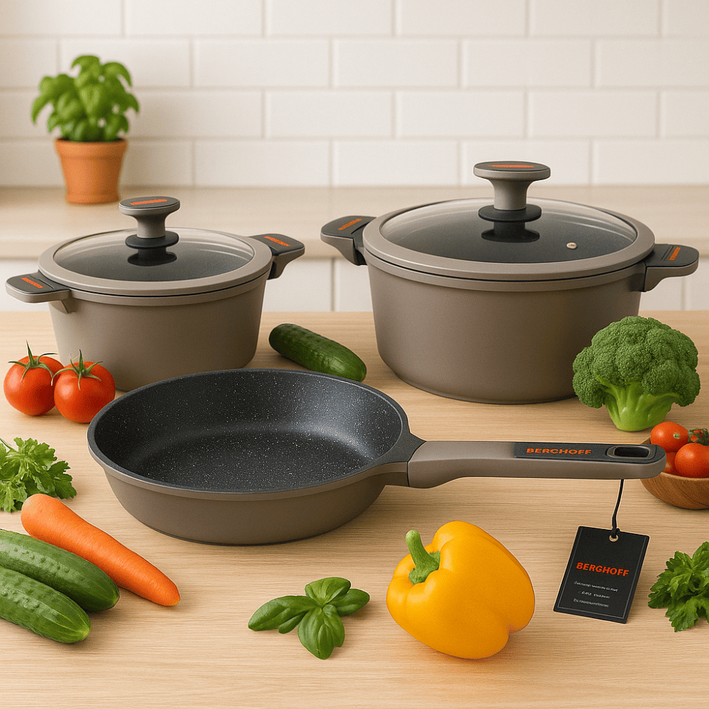 Batería Cocina Renahouse 5 Piezas Mármol Antiadherente Inducción Gris