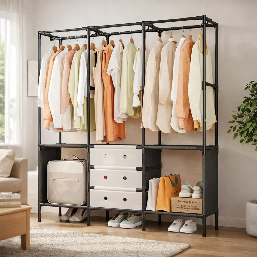 Closet Organizador Ropa 3 Módulos Zapatero Estante Cubierta Armable