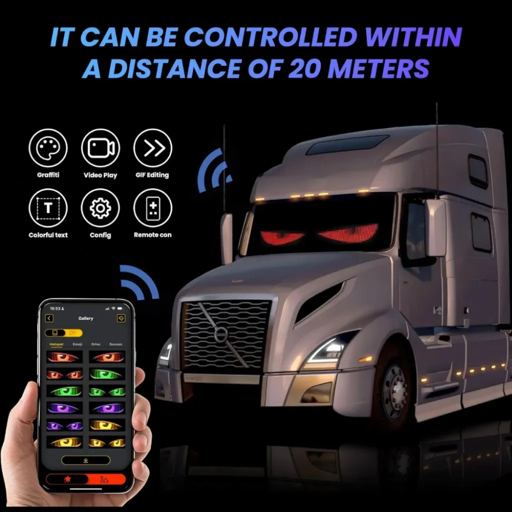Letrero LED Programable Camión Bus Ojos Pantalla Bluetooth 176x19cm