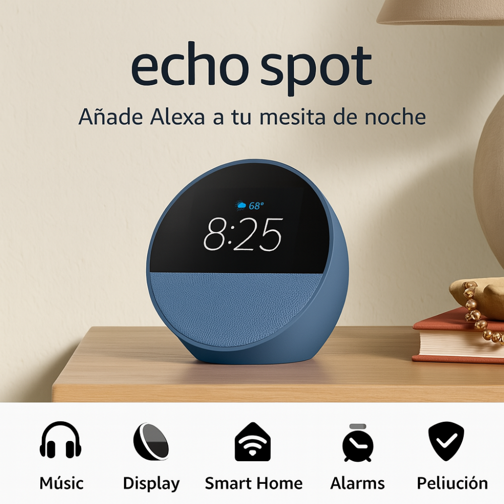 Echo Spot Alexa Pantalla Inteligente Reloj Despertador Música Parlante