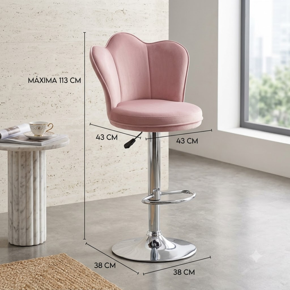 Silla Bar Alta Giratoria Terciopelo Base Dorada Butaco Isla Cocina