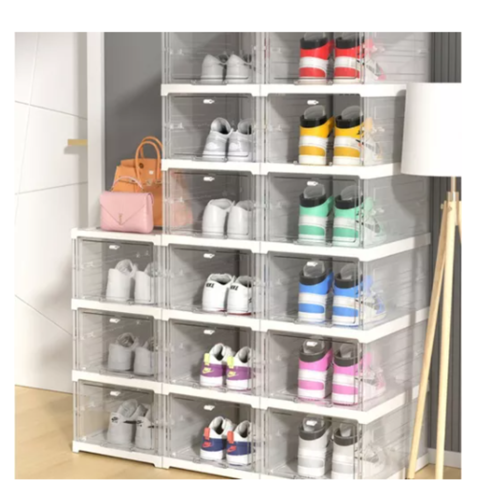 Organizador Zapatos Plegable 3 Niveles Apilable Caja Antipolvo PP