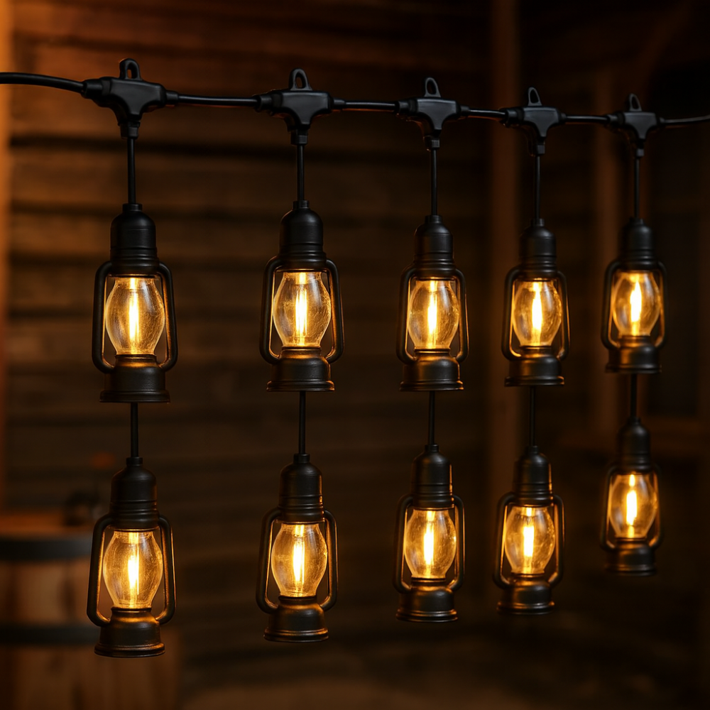 Extensión Bombillos Vintage Solares 10 Faroles LED Exterior Jardín