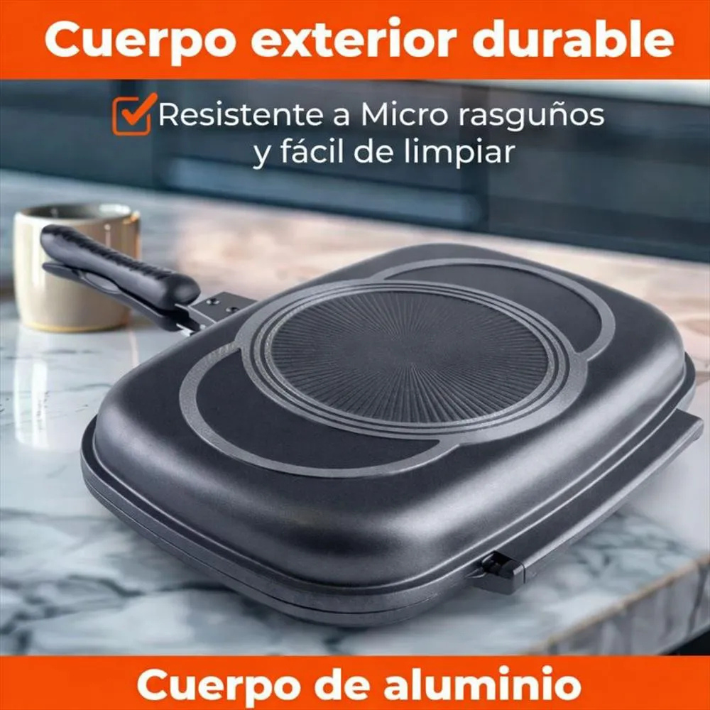 Sartén Doble Swisshome 36cm Antiadherente Granito Parrilla Arepas