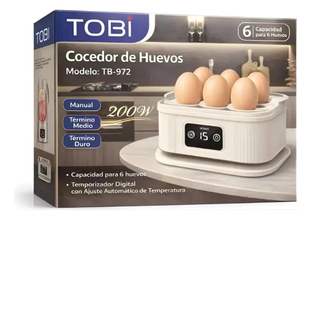 Hervidor Huevos Eléctrico Digital Tobi TB-972 6 Huevos Vapor 200W