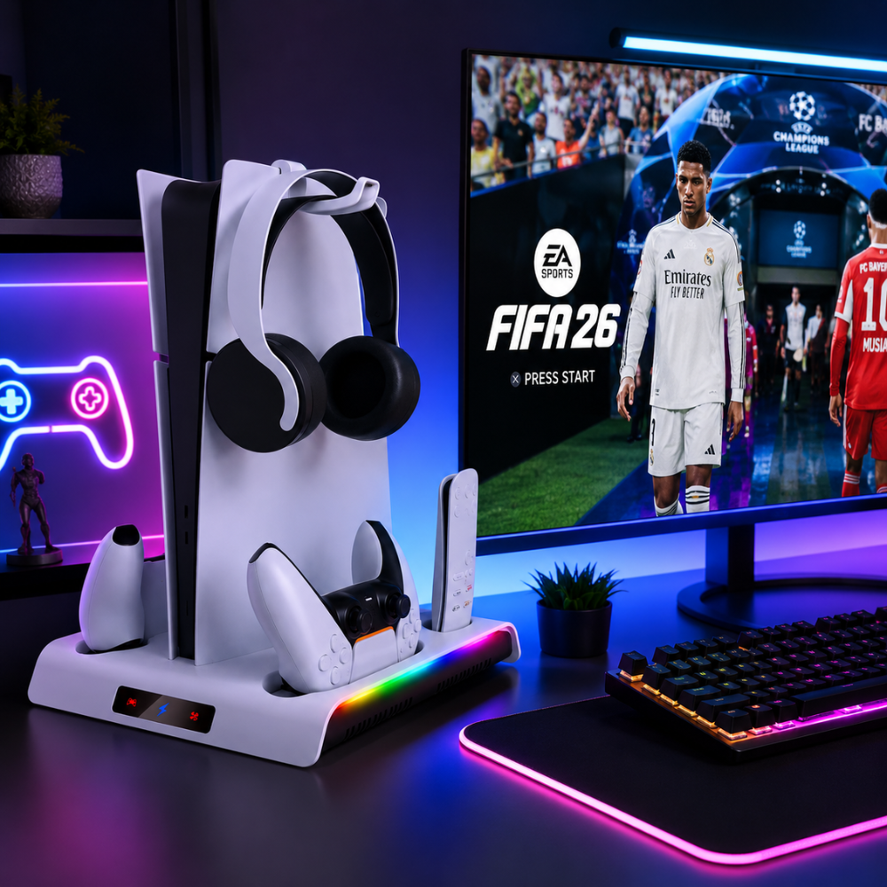 Base Refrigerante PS5 Slim Pro Cargador Controles RGB Soporte Gamer