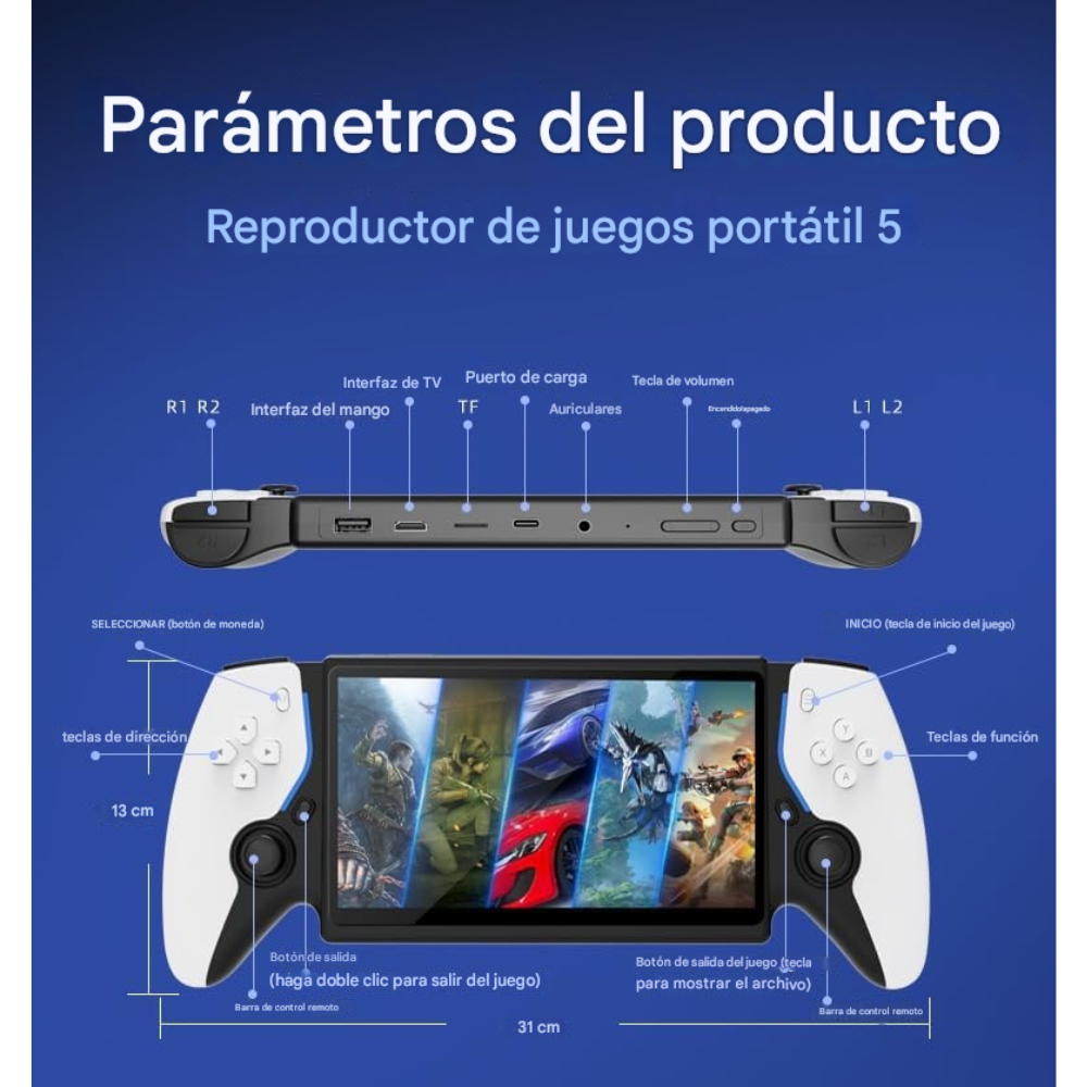 Consola Portátil Game Player 5 Pantalla 7 Pulgadas 2 Controles HDMI