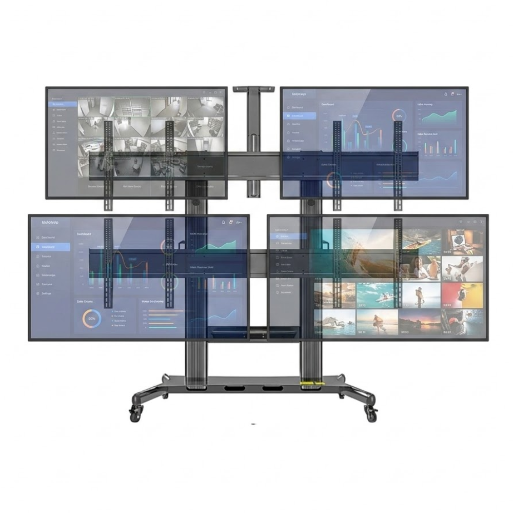 Soporte Pedestal 4 Pantallas TV Videowall Móvil Ruedas KLC-AF400