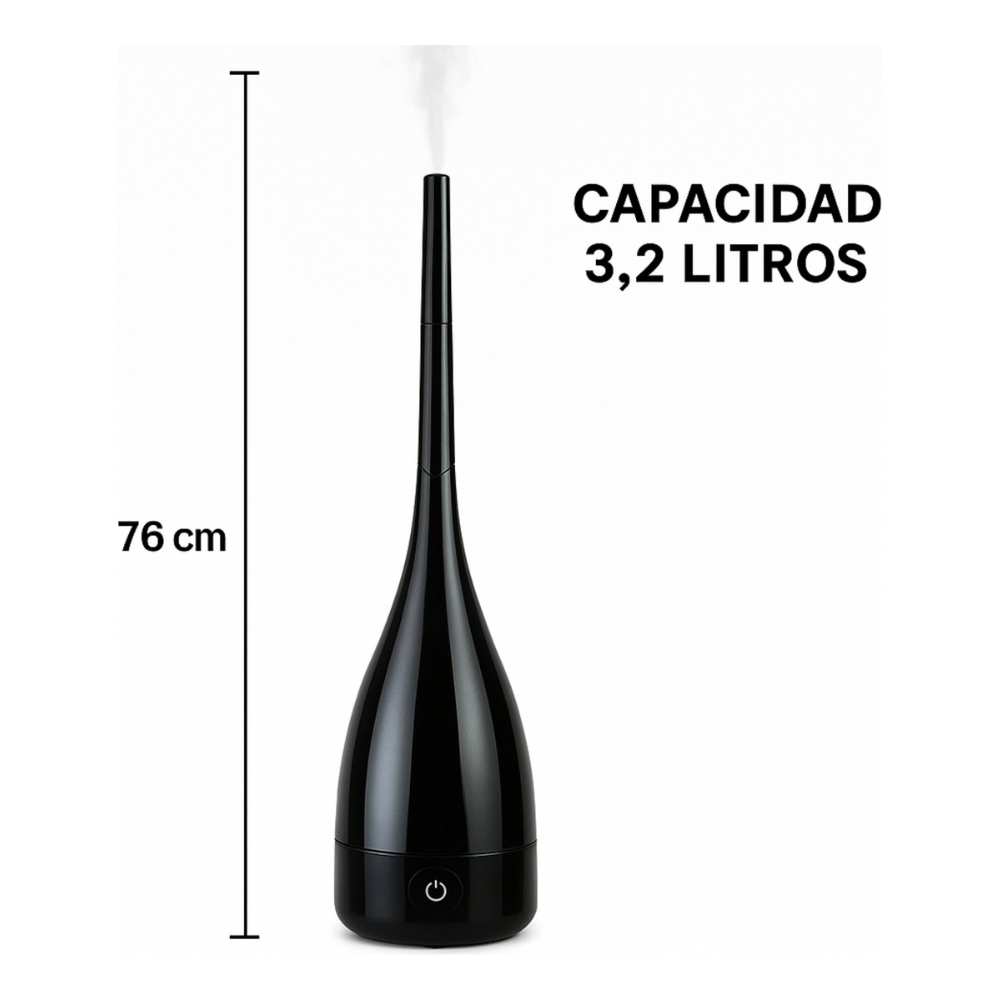 Humidificador Difusor Aromas 3.2 Litros Ultrasónico Jarrón Negro LED