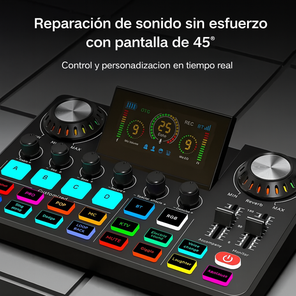 Tarjeta Sonido Profesional F668 Bluetooth Streaming Pantalla LED RGB