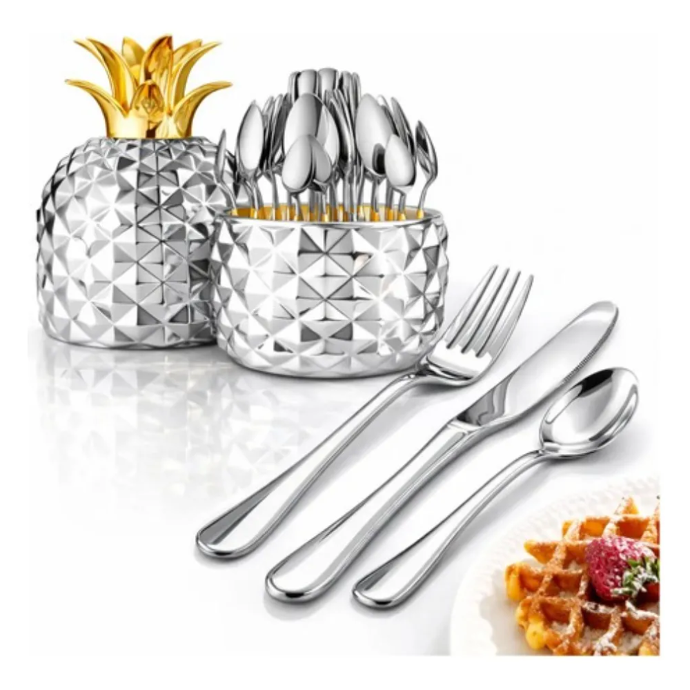 Juego Cubiertos 24 Piezas Acero Inoxidable Estuche Piña 6 Puestos