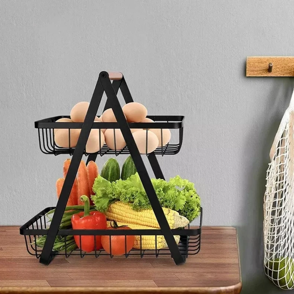 Canasta Frutero Metálico 2 Niveles Verduras Pan Mesón Cocina Moderno