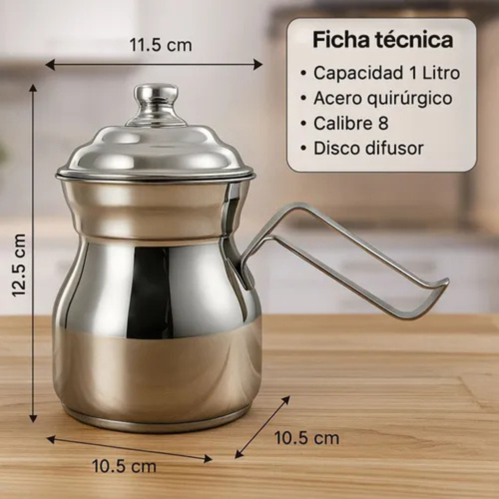 Olleta Lechera Acero Quirúrgico 1 Litro Tapa Disco Difusor Inducción