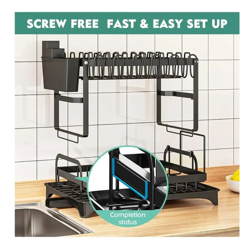 Escurridor Platos Acero Inoxidable 2 Niveles Drenaje 360 Negro Cocina